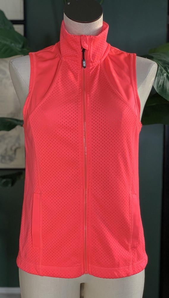 tommy hilfiger women’s small pink sleeveless zip front activewear vest yoga I