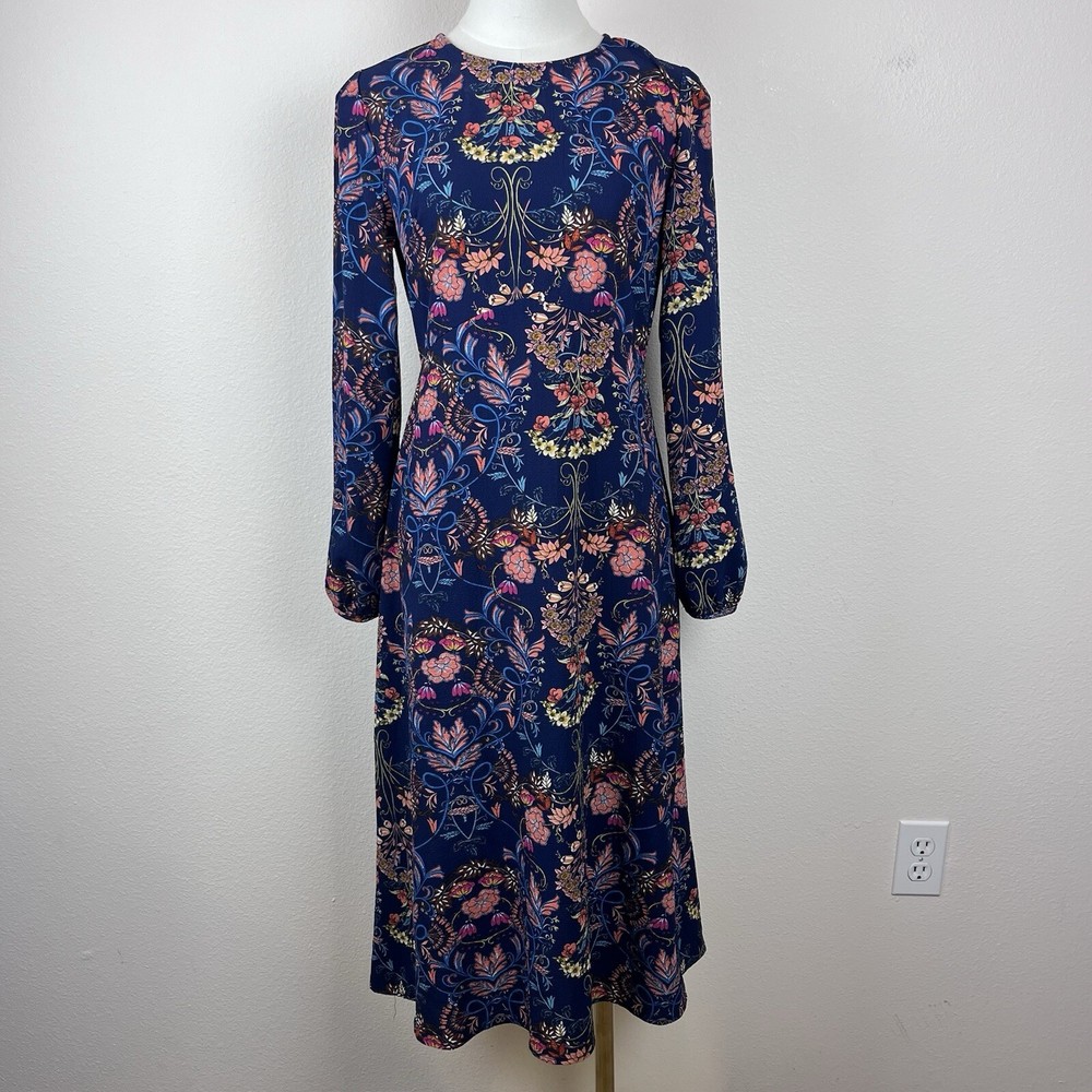 Madeline Women XS Boho Floral Midi Dress Empire Waist Garden Splendor