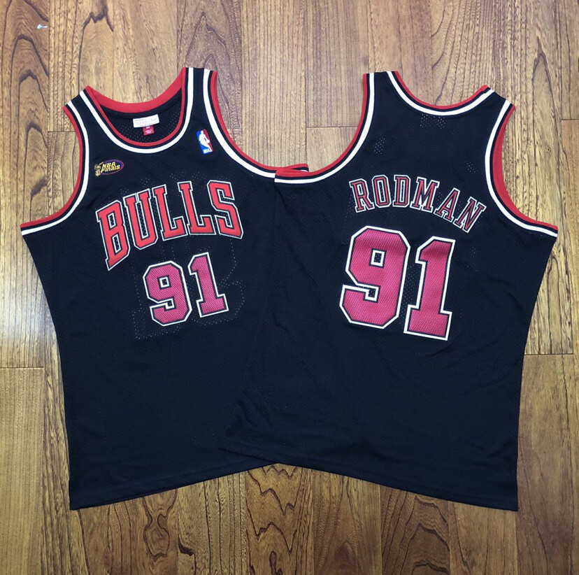 Chicago Bulls Dennis Rodman Black  NBA Finals basketball retro jersey