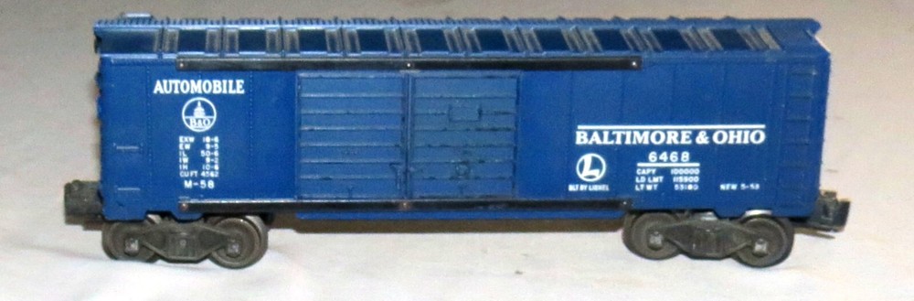 Lionel O Gauge B&O Automobile Boxcar 6468 5-53 Excellent Condition
