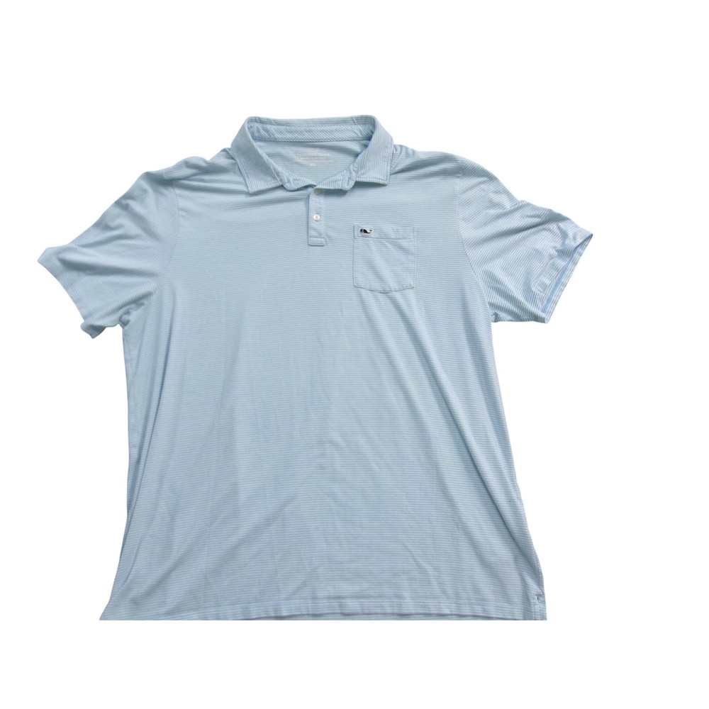 Vineyard Vines Edgartown Polo Shirt Men's XXL Light Blue Stripe Whale Pocket