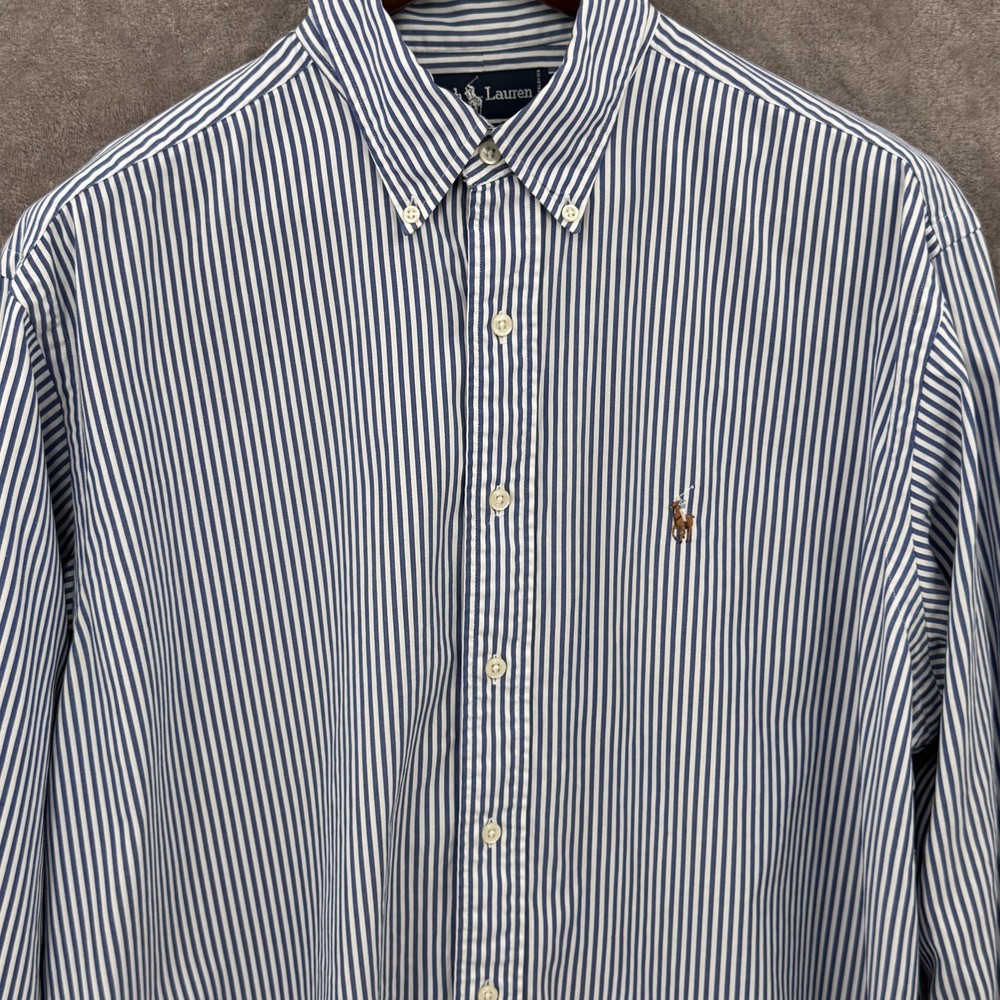 Ralph Lauren Yarmouth Shirt Mens 16.5 34/35 Blue Stripe Long Sleeve Button Down