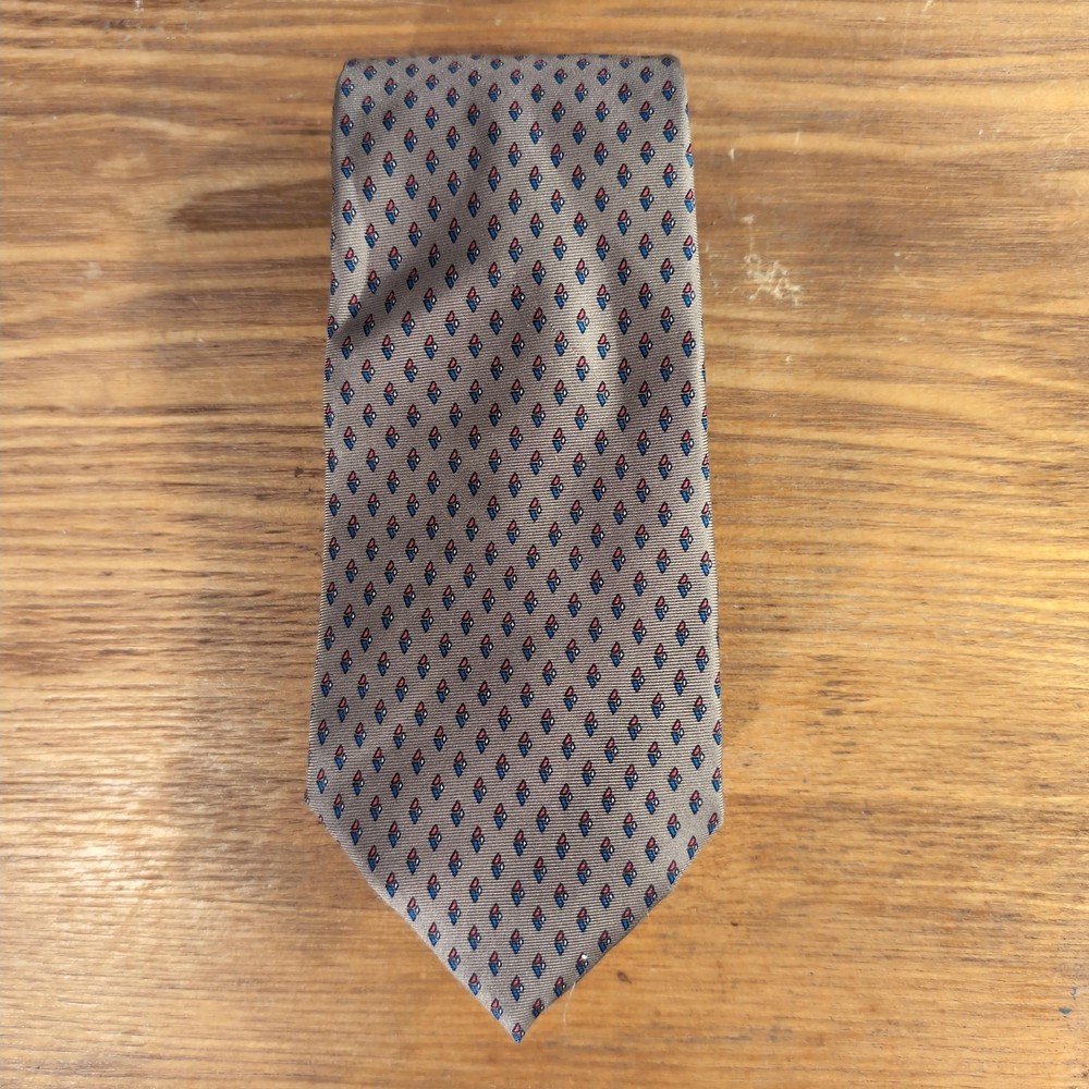 Christian Dior Tie Mens One Size Beige Geometric Silk Woven Necktie Classic