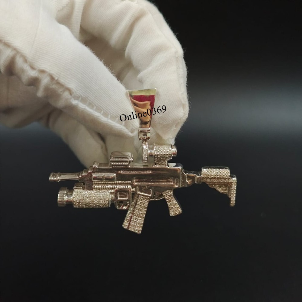 Fathers Day Special Gift Stylish Gun Pendant For  Him In 925 Silver Real Diamond-image