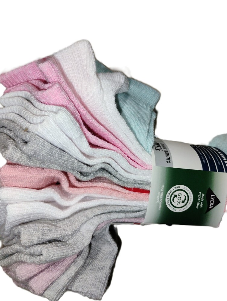 NEW Reebok Pro-Series Ankle Socks Extended Size 9-12 Pink, Gray White 10 Pack