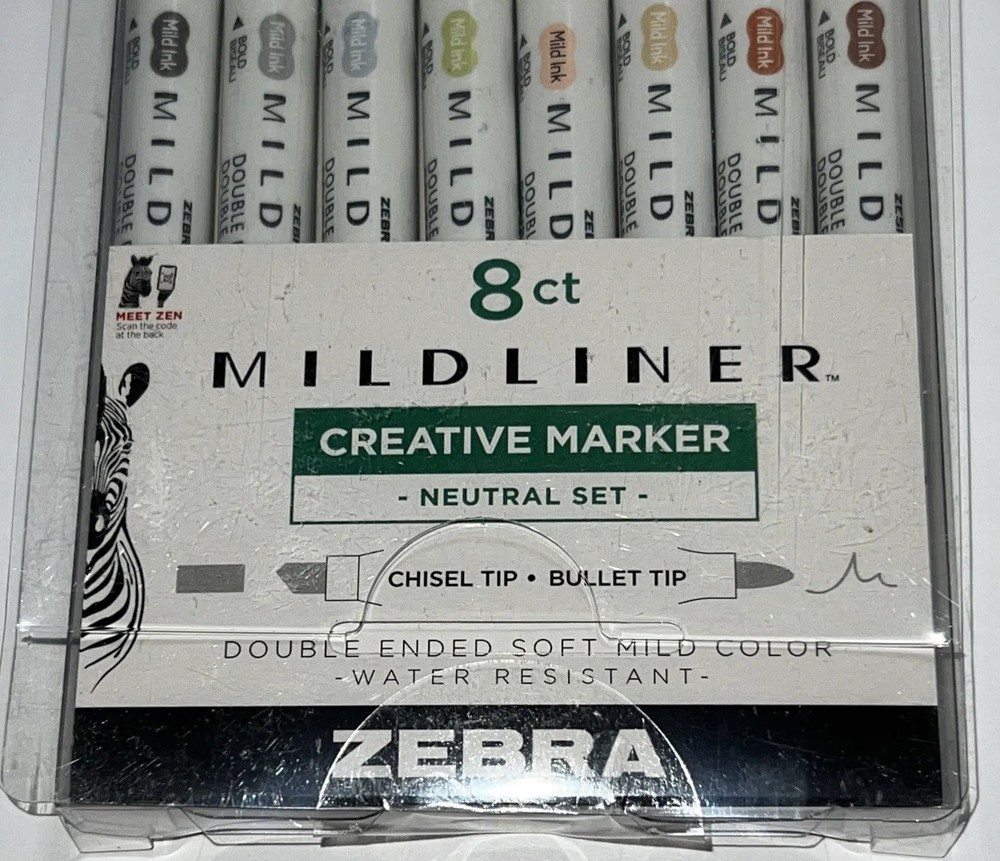 Zebra Pen Mildliner Double Ended Broad +Fine Point Tips Asst Neutral Inks 8-Pack