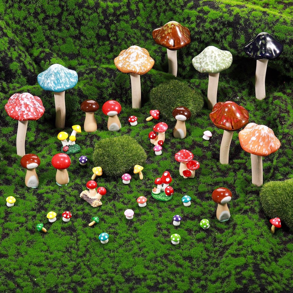 40-Pack Glow in the Dark Ceramic Mushroom Garden Decorations – Tiny Resin Mushrooms for Outdoor & Indoor Use