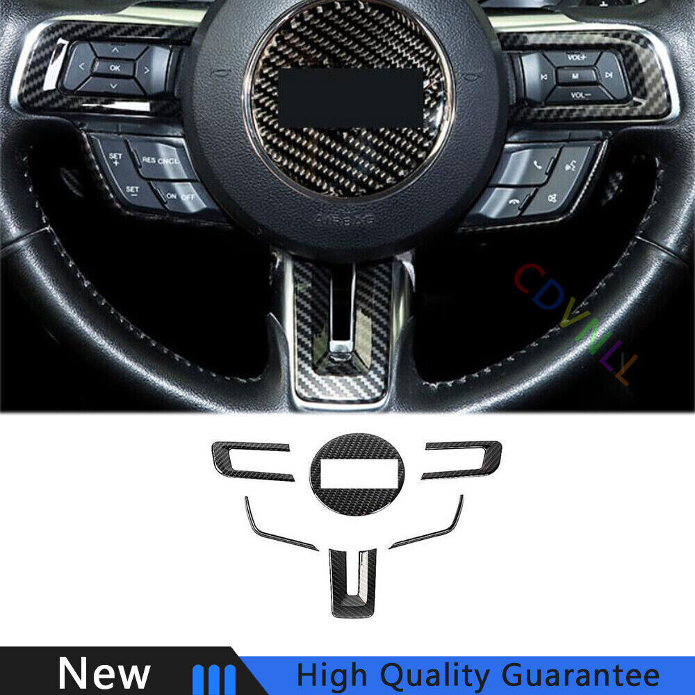 For Ford Mustang 2015-2021 Real Carbon Fiber Steering Wheel Frame Cover Trim 6PC