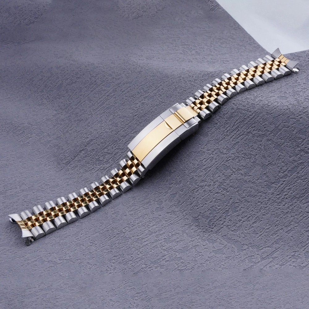 Curved Stainless Steel Two Tone Gold Jubilee For Rolex 19mm Watch Strap Bracelet