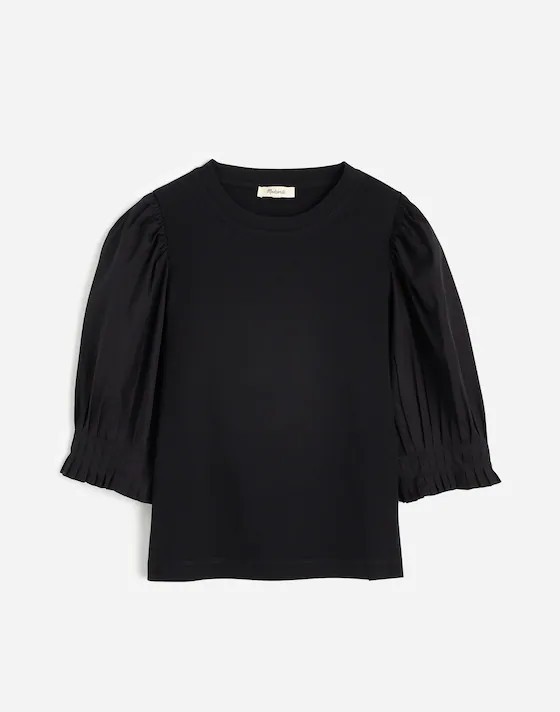 Madewell NWT Black Size Medium Puff Sleeve Knit Top NV971 Mixed Media MSRP $52