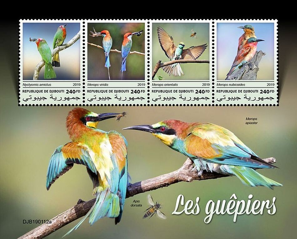 BEE-EATERS 4-Value MNH Bird/Birds Stamp Sheet #149 (2019 Djibouti)