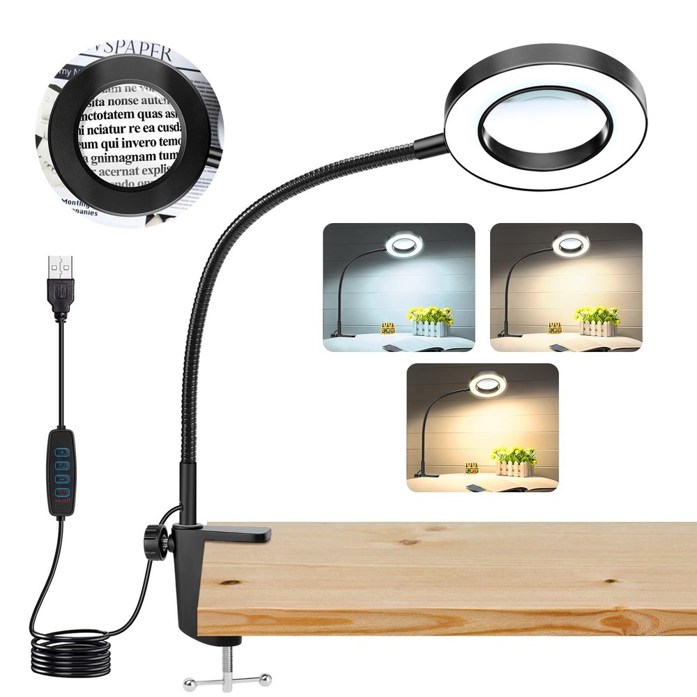 10X Magnifying Glass with Light, Clip on Mganifier with Light, 48 LED Desk Ma...