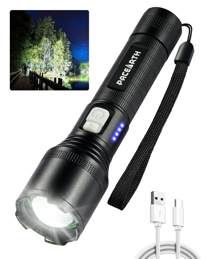 Tactical Flashlights High lumens, Rechargeable Flashlights with 5 Modes LED F...