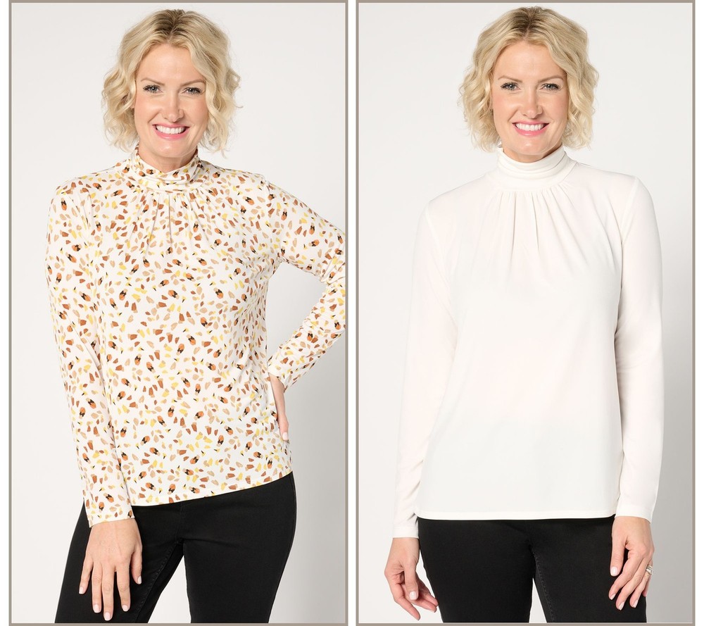 Susan Graver Women's Top Sz 2XS (XXS) Liquid Knit Mock-Neck Tops White A672472