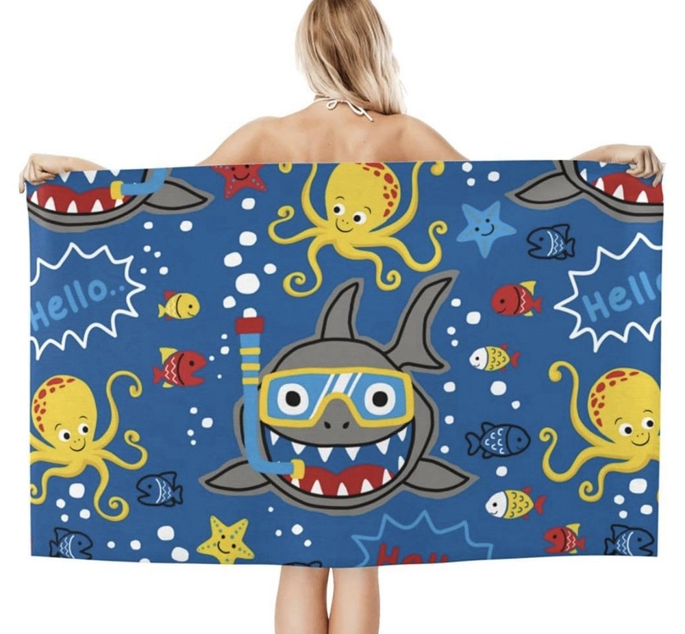 Grey Blue Shark Aquatic Oversized Beach Towel New Sealed