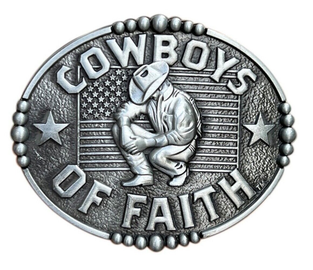 COWBOYS OF FAITH Belt Buckle Western Mens Vintage Style Floral Cowboy Rodeo Wear