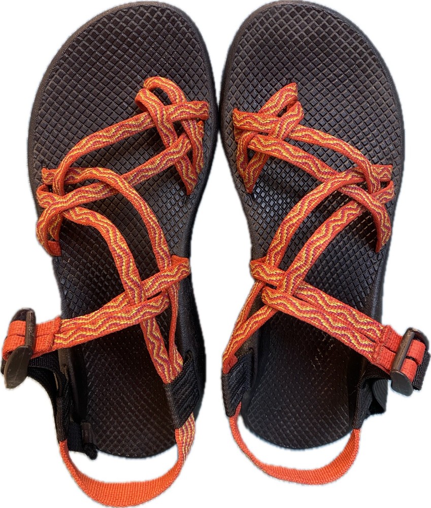 Women's Chaco Size 9W Sunset Orange Yellow Pink Stripe Sandals Great Condition