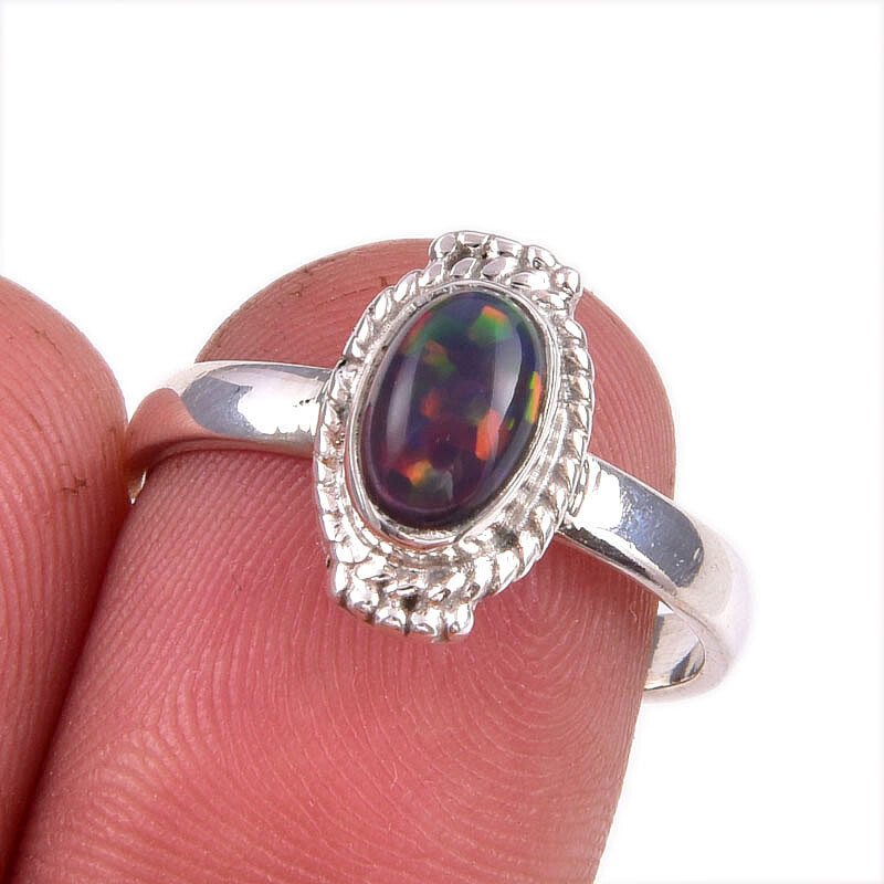 Natural Ethiopian Opal Gemstone Sterling Silver Size 7.5 Gift Ring