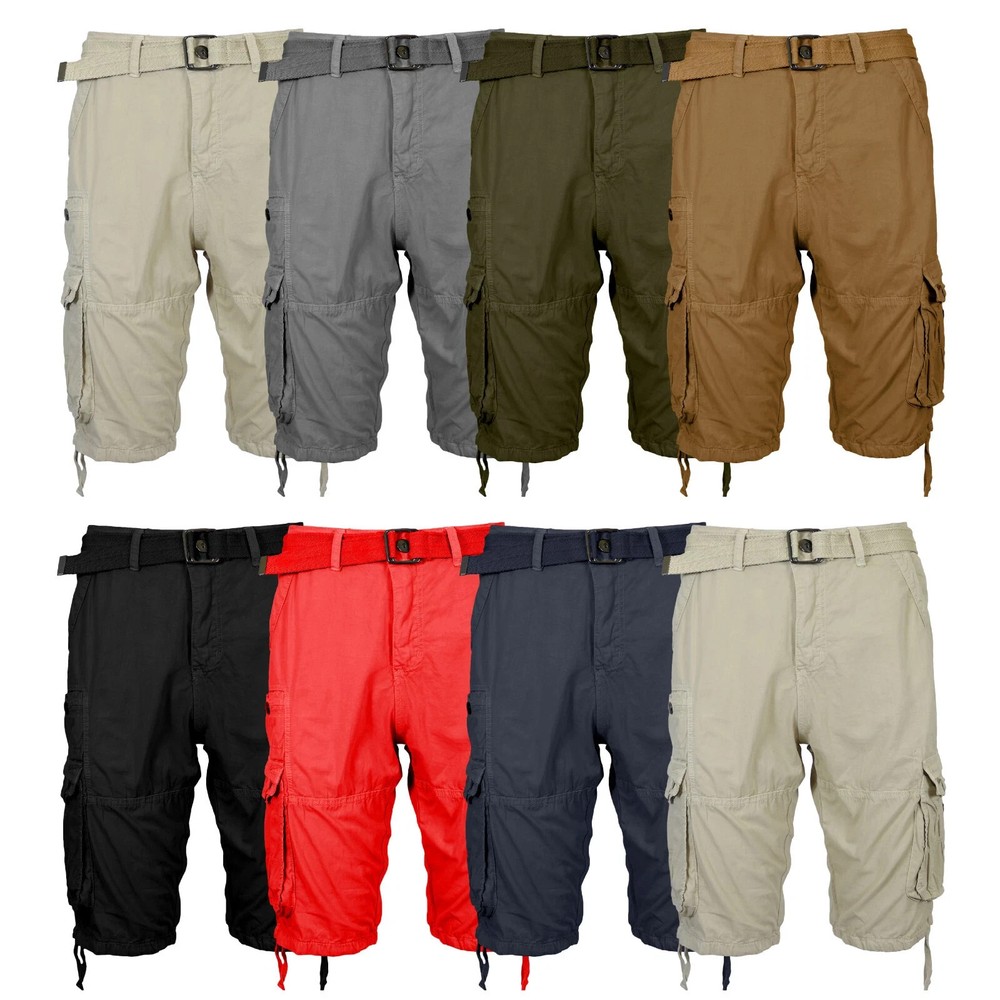 Men’s Cargo Shorts Stretch Lightweight Cotton Twill Multi Pockets Belted Short