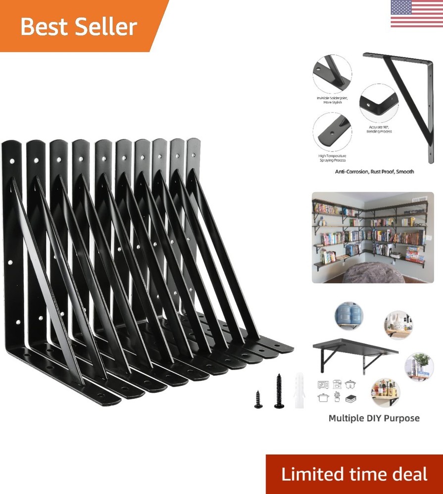 Heavy Duty 10x8 Inch Metal Shelf Brackets 90 Degree Triangle Support  