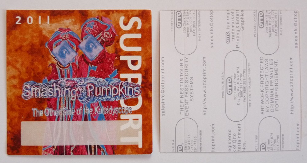Smashing Pumpkins 2011 Tour Concert Orange Support Access Backstage Pass D4