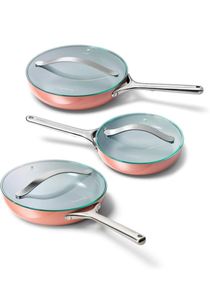 Caraway Ceramic Nonstick 10.5-Inch Fry Pan Set with Glass Lids - 2-Piece