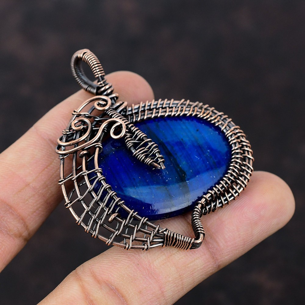 Blue Fire Labradorite Pendant - Copper Wire Wrapped Mother's Day Gift-image