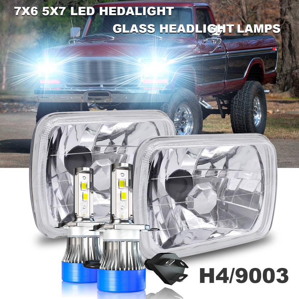 Pair For Ford F150 F250 F350 1978-1986 7x6 5x7 inch LED Headlights Hi/Lo beam