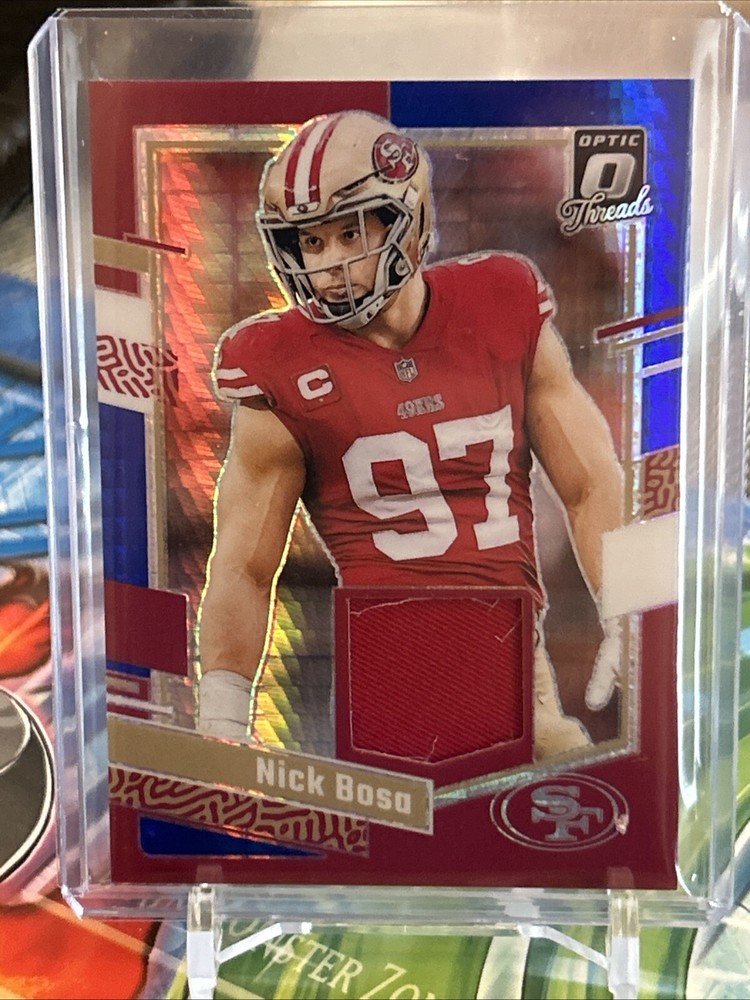 2023 Donruss Optic Threads Blue Hyper Nick Bosa #13 Jersey Card