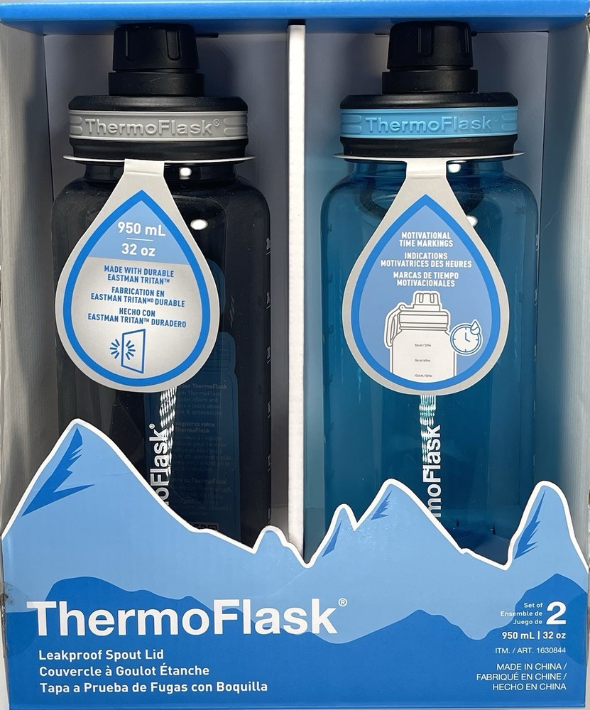 ThermoFlask Leakproof Spout Lid Tritan Bottle-32OZ*2 Gray & Blue