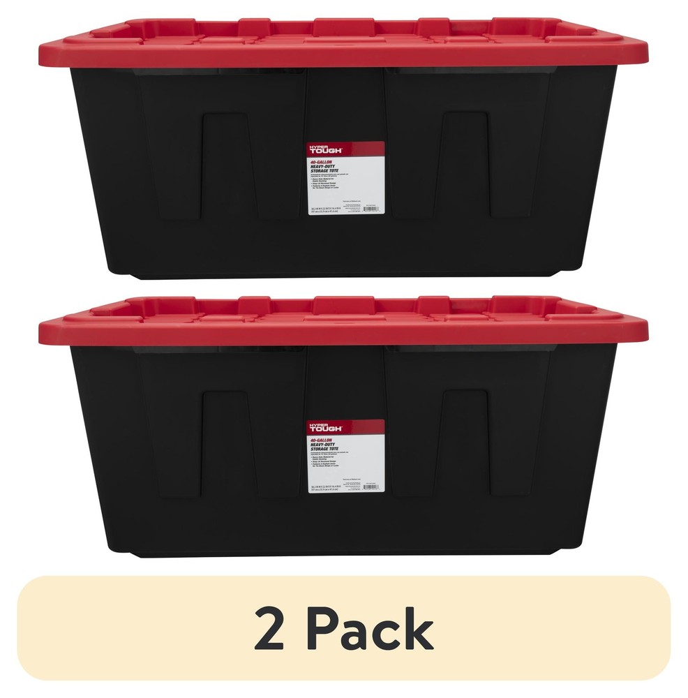 Hyper Tough 40-Gal Black Base Red Lid Lockable Stackable Storage Tote