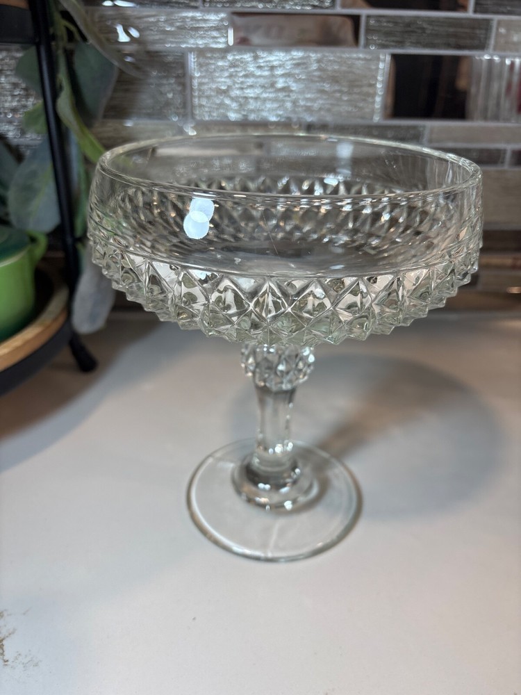 Vintage Indiana Glass Footed Diamond Point Clear Candy Dish No Lid