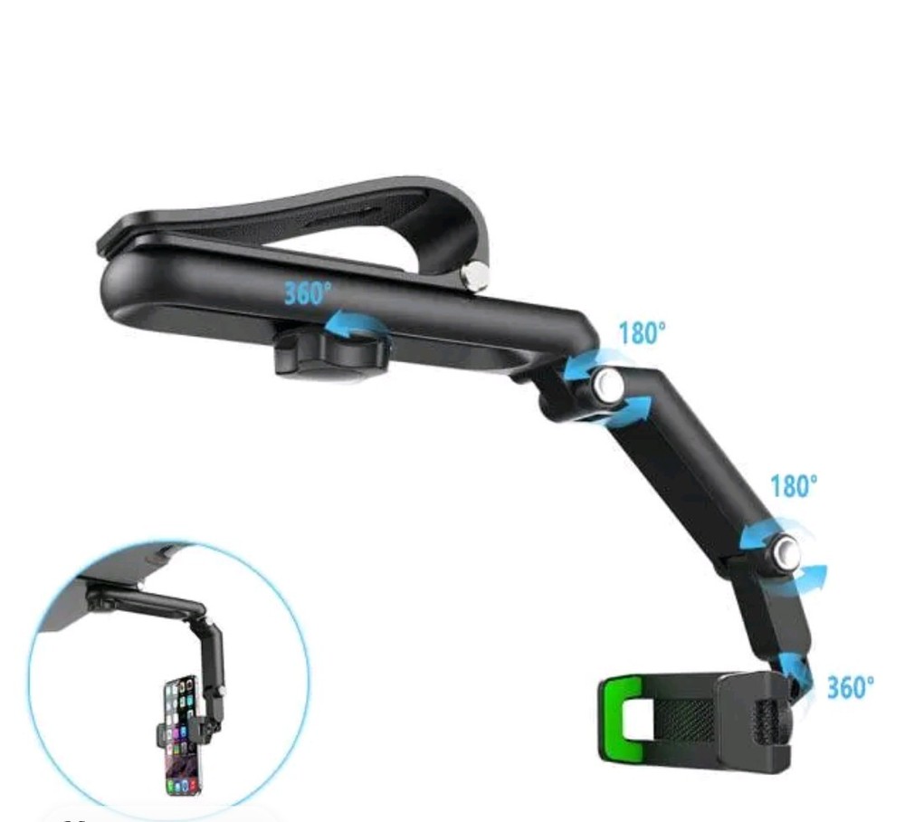Adjustable Black Car Phone Holder Sun Visor 360° Multifunction Mount