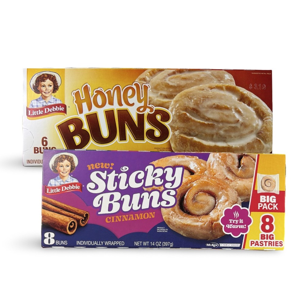 Little Debbie Sticky Buns & Honey Buns Combo Pack – 1 Big Pack Sticky Buns + 1 H