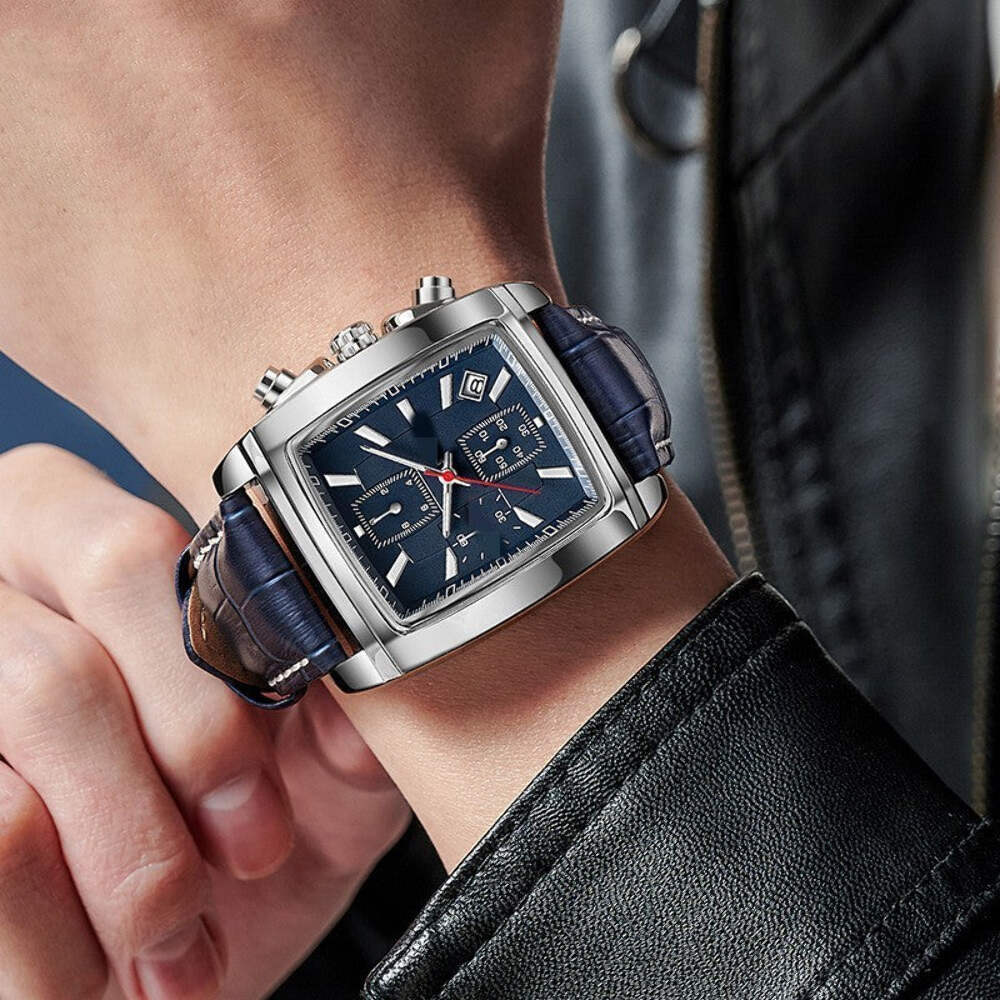 Men's Square Dial Quartz Watch with Stylish Needle Belt - Coffee, Black, Blue Op