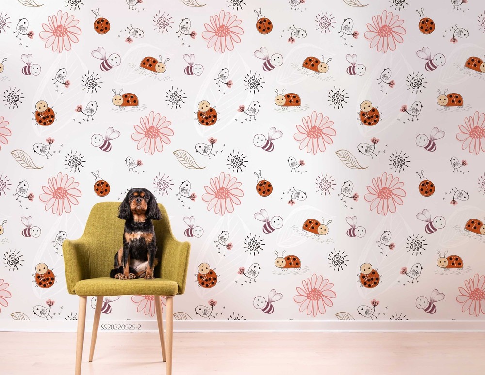 3D Hand Drawn Flower Bird Bee Pattern Wall Murals Wallpaper Murals Wall Sticker