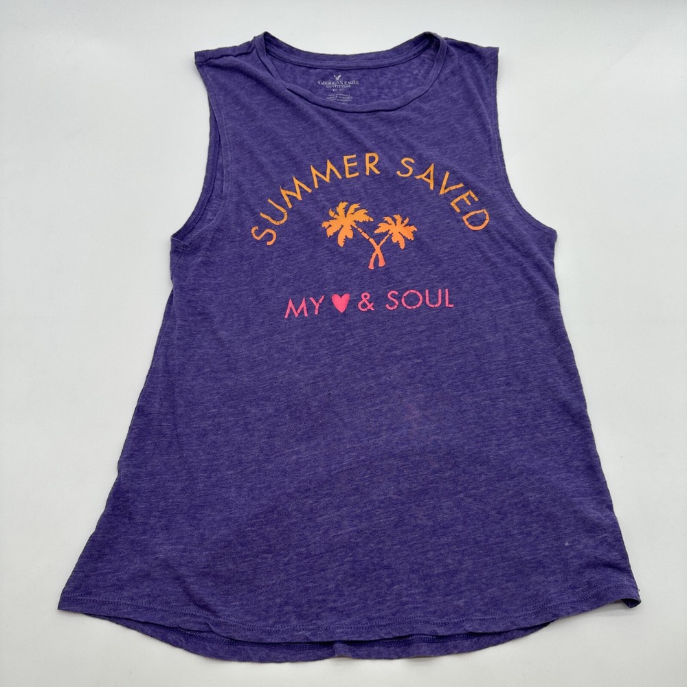 American Eagle Women's Small Purple Graphic Print Tank Top #19300
