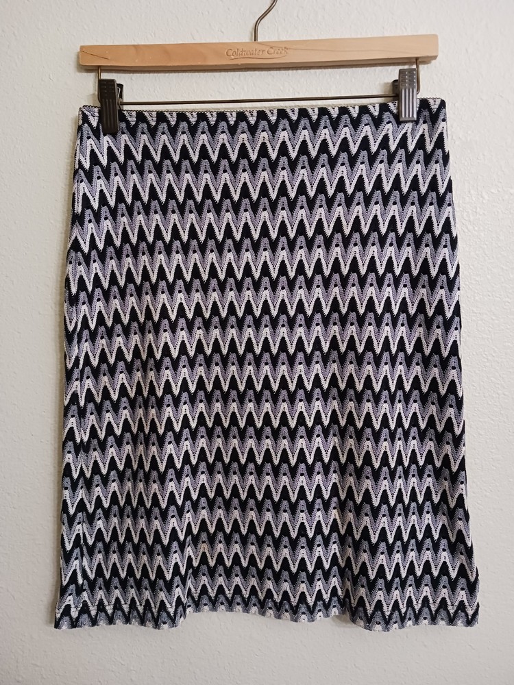 Vol 1 Womens Juniors M Black Gray White Knit Lined Knee Length Skirt