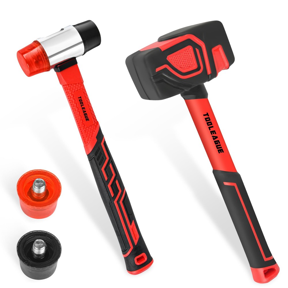 2Pcs Hammer Set - 16oz Rubber Mallet & 35mm Soft Mallet for Camping & DIY