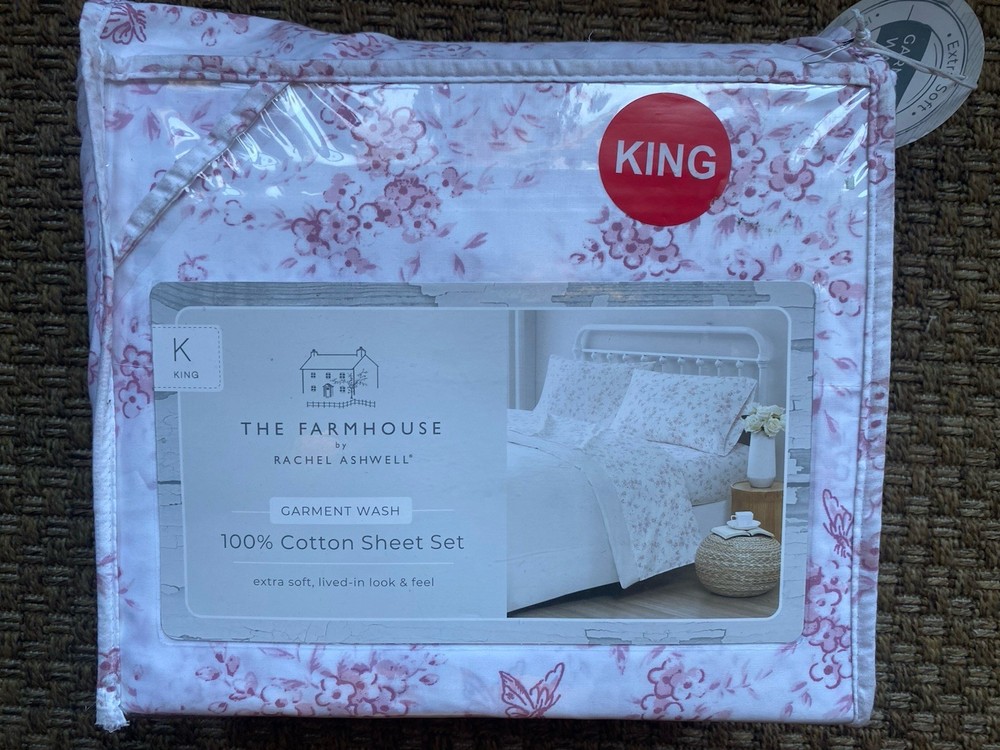 Rachel Ashwell Farmhouse  Shabby Chic King Cotton Floral Sheet Set Roses Simply