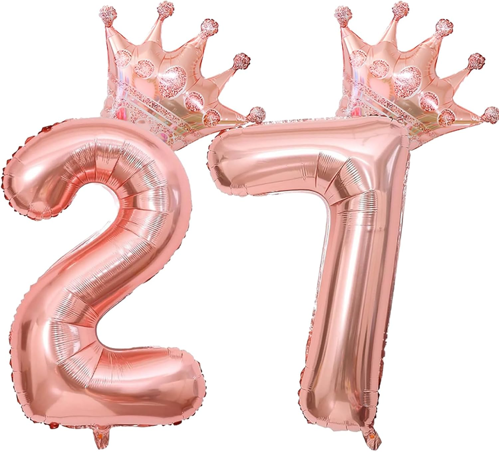 40 Inch Rose Gold Crown Number 27 Balloons, 27Th Birthday Balloons for Men Women