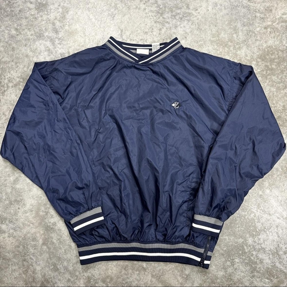 Jerzees Jacket Mens Medium Windbreaker Pullover Nylon Striped Athletic Retro 80s