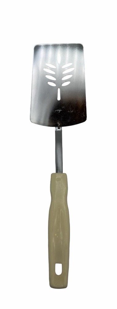 Vintage Korea Slotted Turner Spatula Stainless Steel Cream Handle Retro