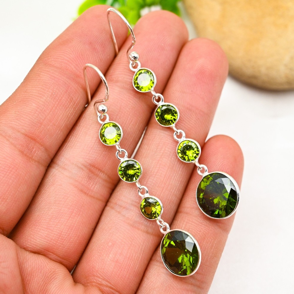 Elegant Handmade Peridot Gemstone Earrings in 925 Sterling Silver for Gifting