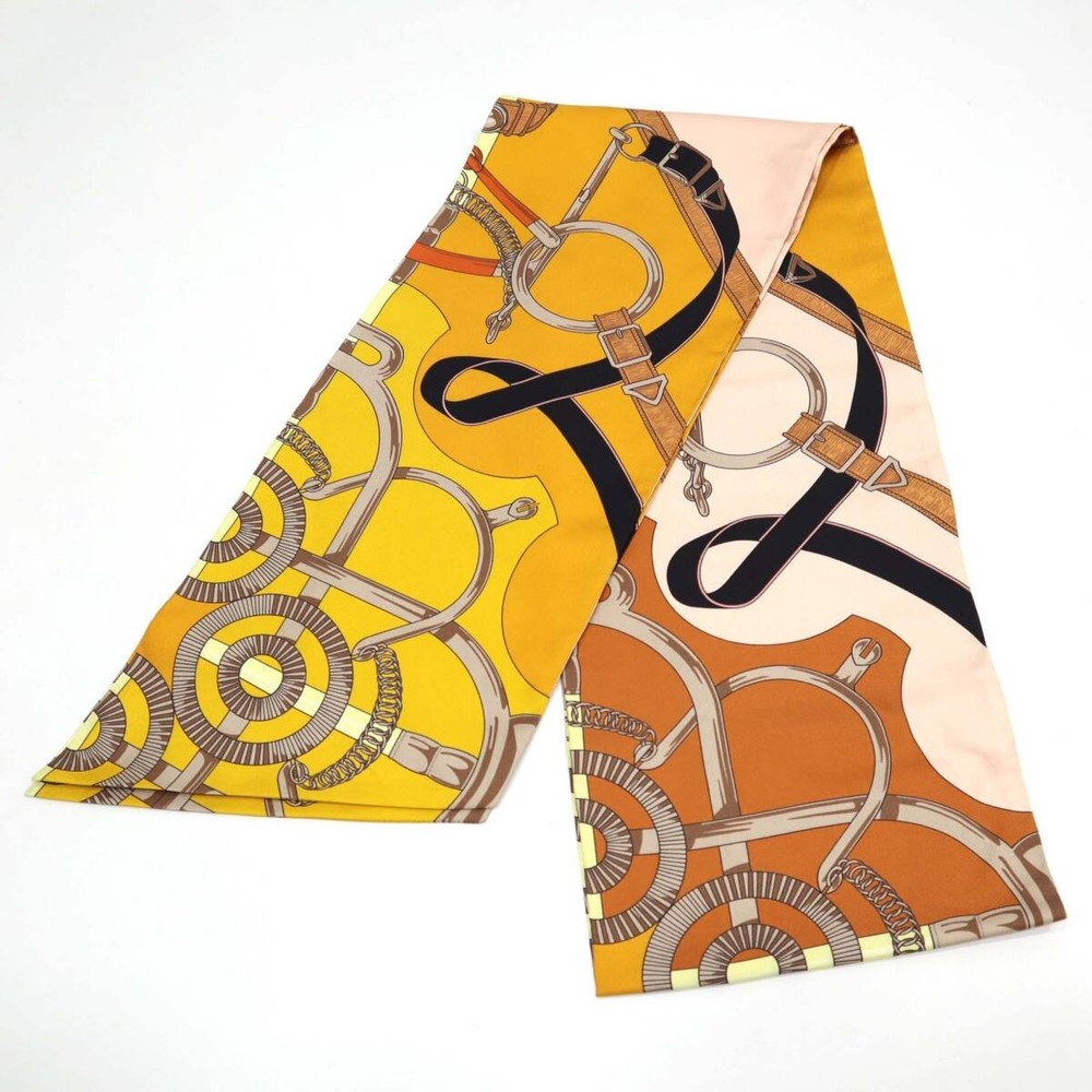 HERMES 100% Silk maxi twily Scarf orange yellow 496118