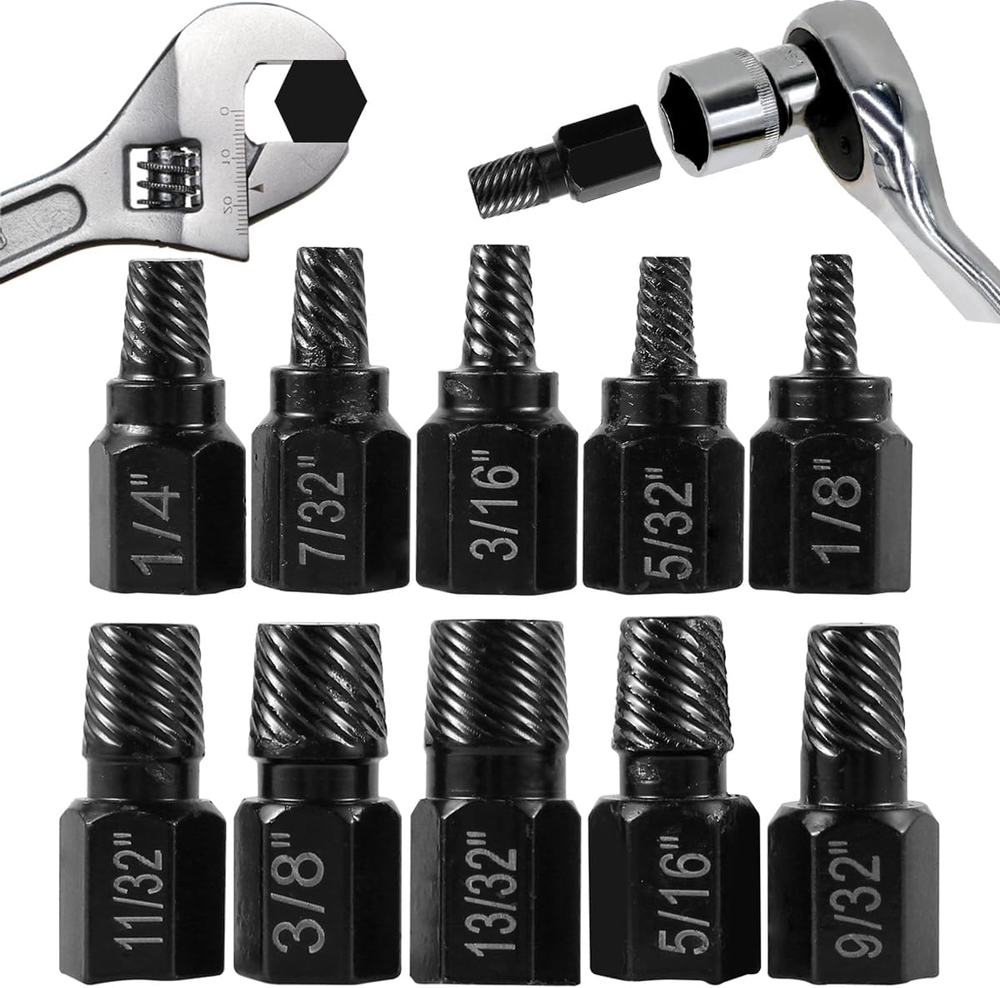 10-Piece Hex Head Screw Extractor Set for Easy Bolt Removal