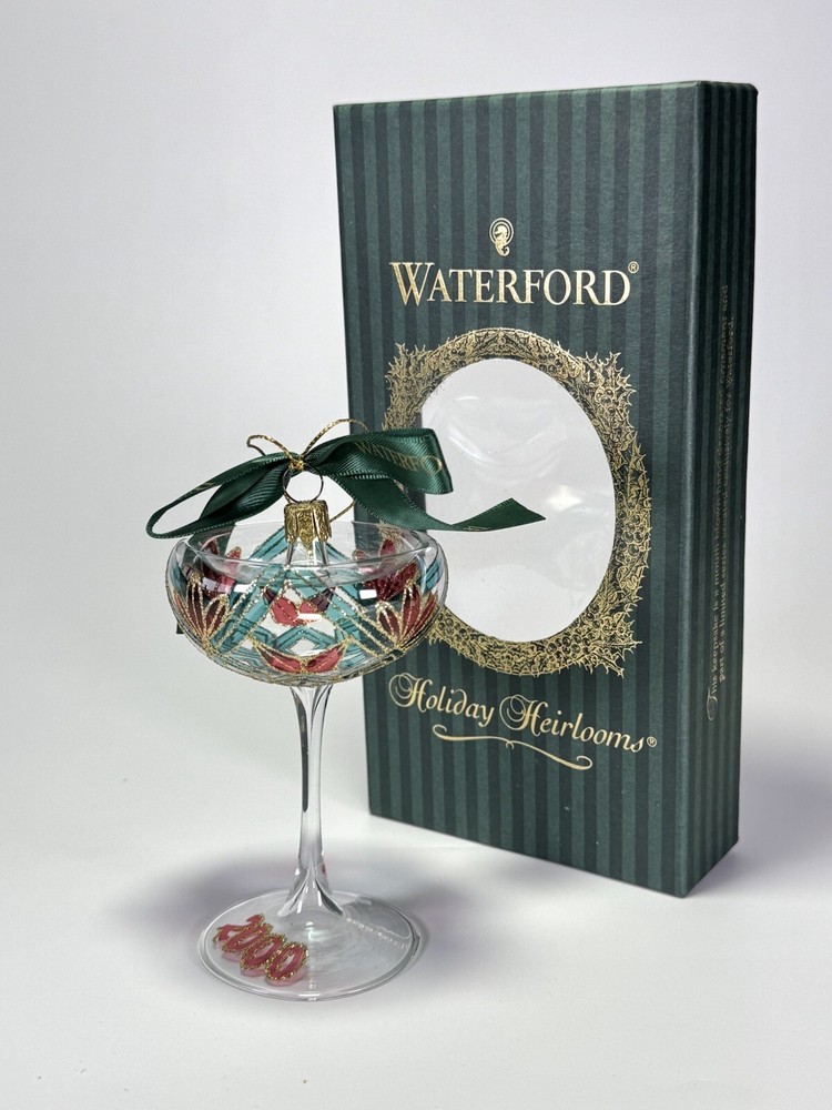 Waterford Holiday Heirlooms 2000 New Years Toast Champagne Glass Ornament in Box-image