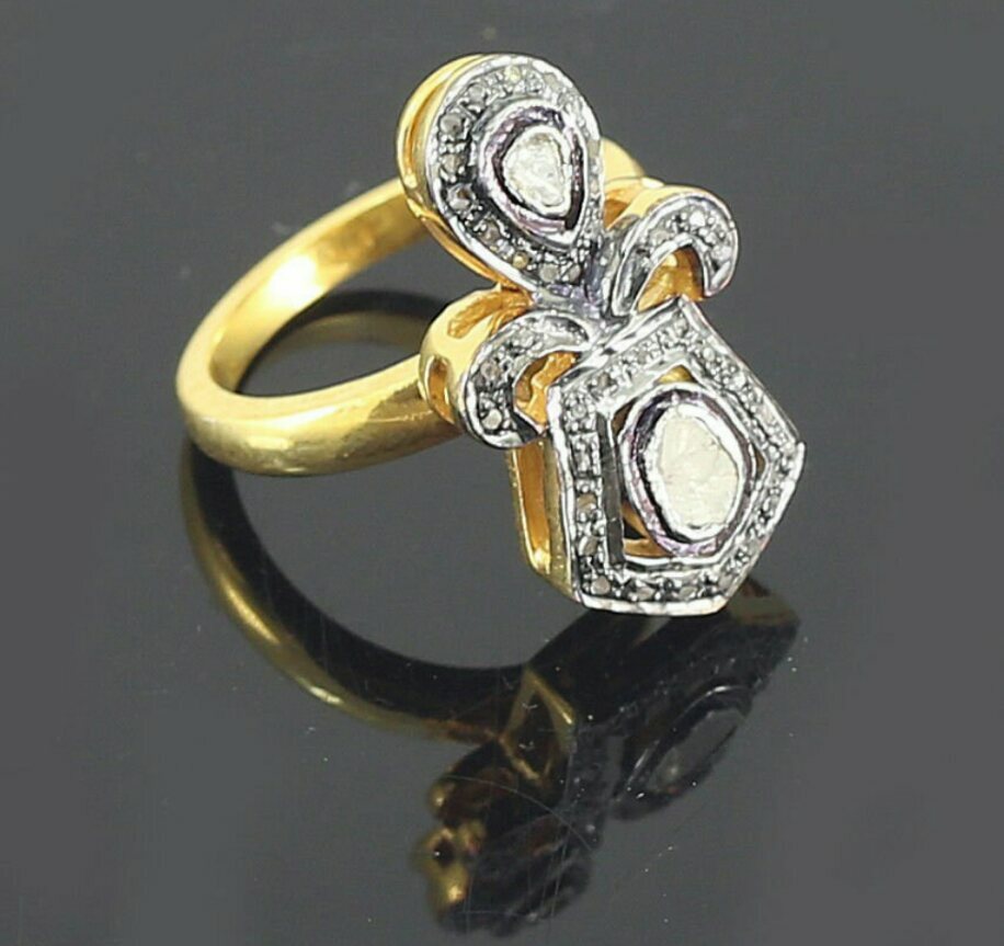 Victorian Rose Cut Diamond Ring in 925 Silver for Party Wear