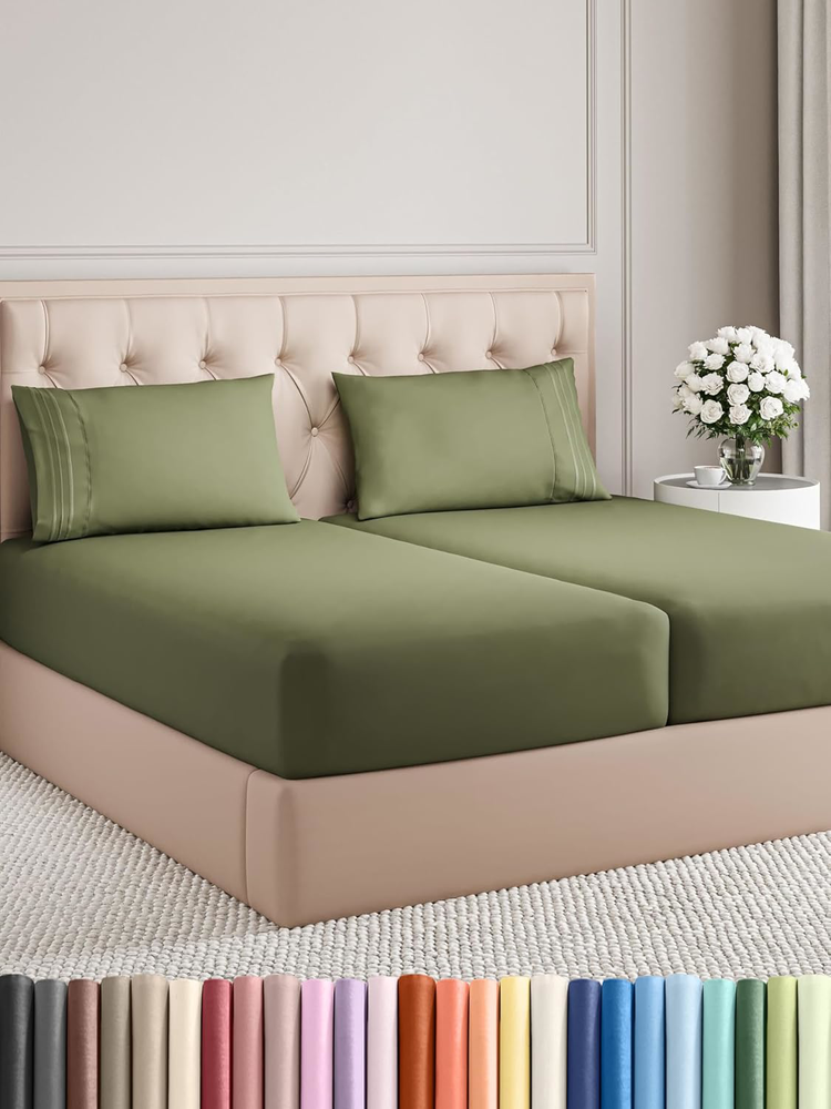 Split King 5PC Cooling Sheets with Deep Pockets, Soft Hypoallergenic Sage Green