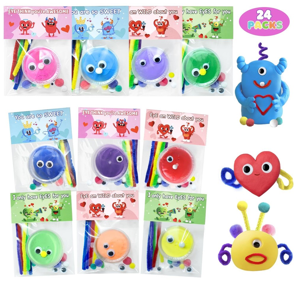 24 Packs Valentines Day Cards for Kids Classroom with DIY Air Dry Clay Kit,Va...